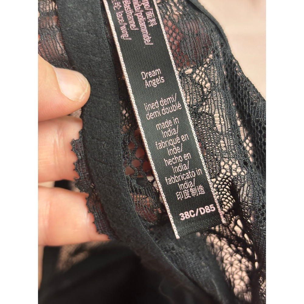 Victoria's Secret Dream Angels Lined Demi Double Black Lace Trim Bra 38C D85 - Picture 4 of 5